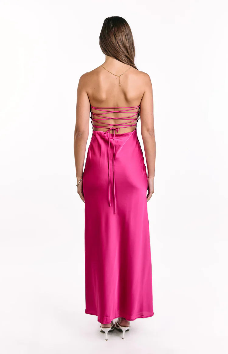 Mackenna Hot Pink Strapless Maxi Dress