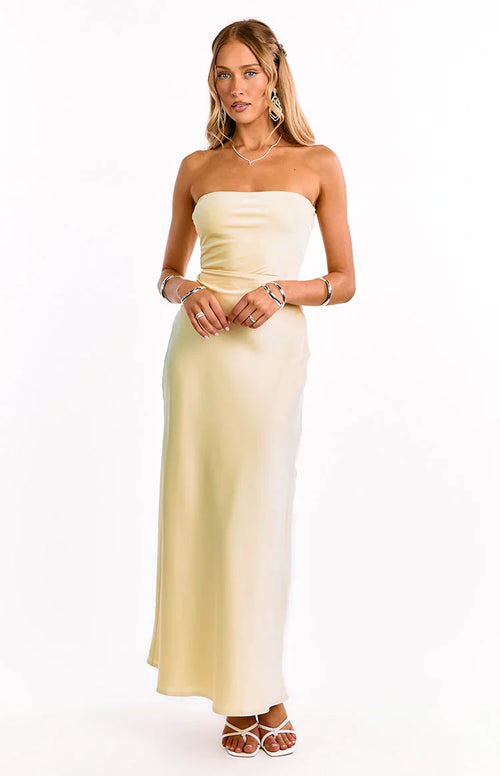 Maddix Yellow Strapless Formal Maxi Dress
