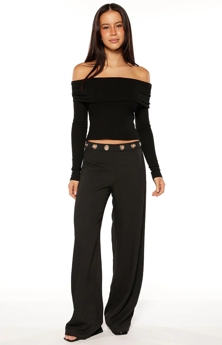 Marlin Black Off Shoulder Long Sleeve Top