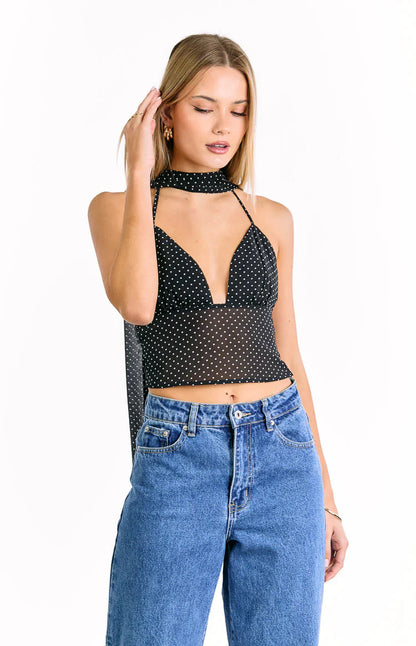 Maye Black Polka Dot Top