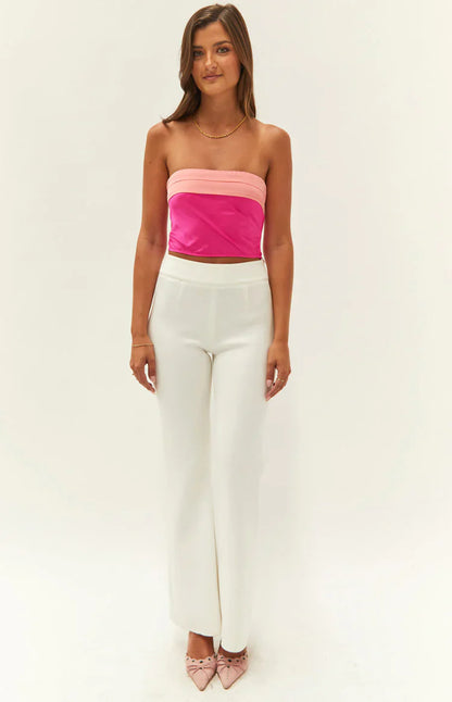 Milly Pink Satin Strapless Crop Top