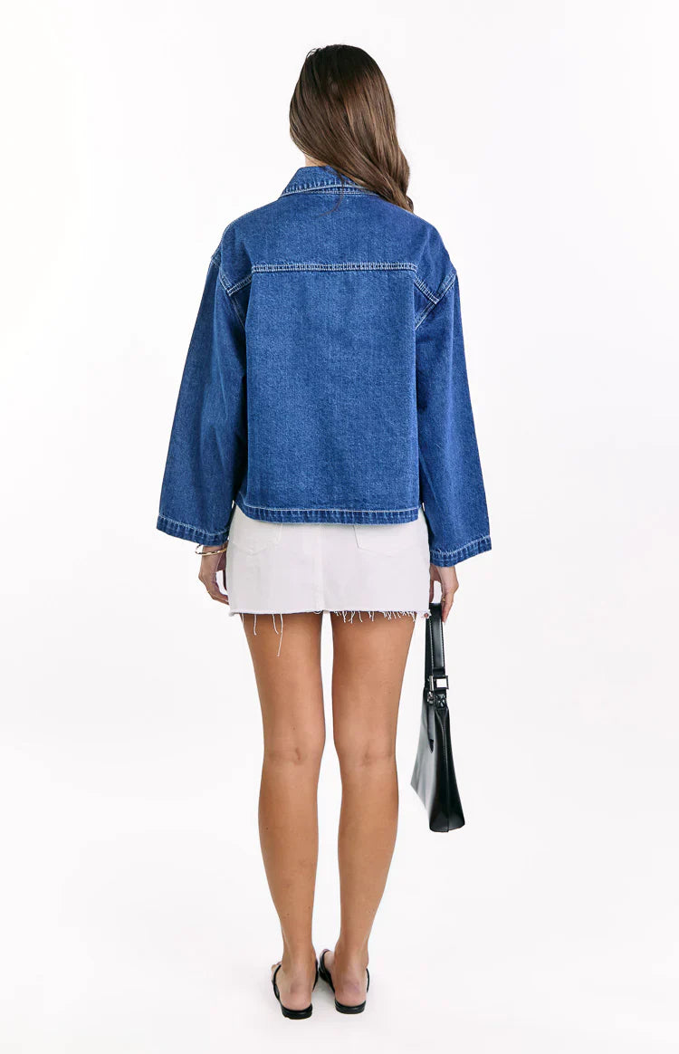 Mixie Mid Wash Denim Contrast Stitch Denim Jacket