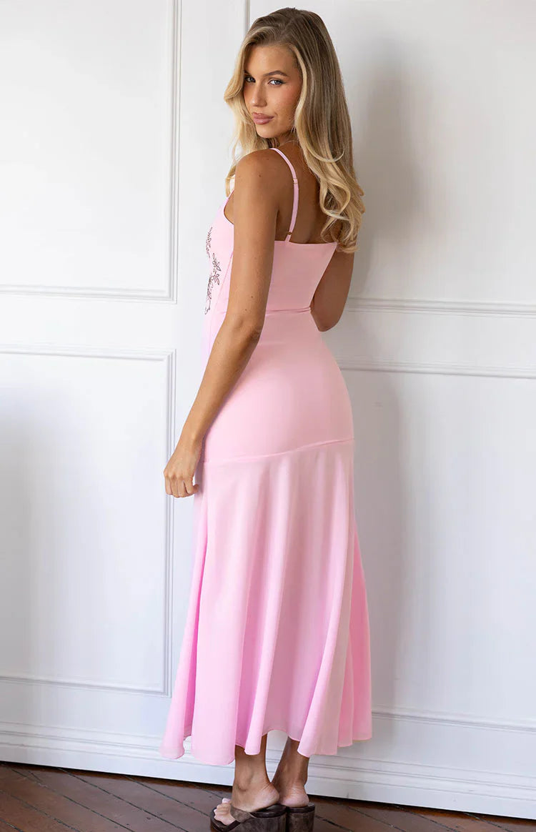 Oaklee Light Pink Embroidered Midi Dress