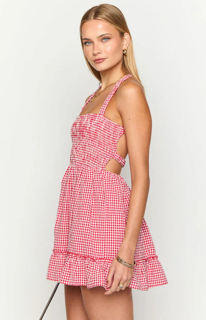 Oppolo Red Gingham Mini Dress