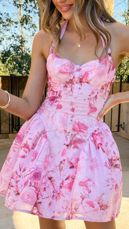 Mabel Mini Dress - Pink Floral