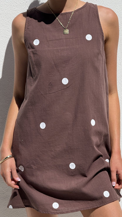 Natala Shift Mini Dress - Chocolate / White Polka Dot