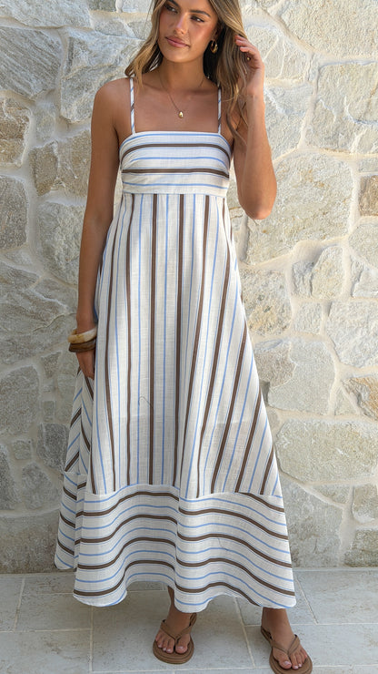Marcel Maxi Dress - Choc/Blue Stripe