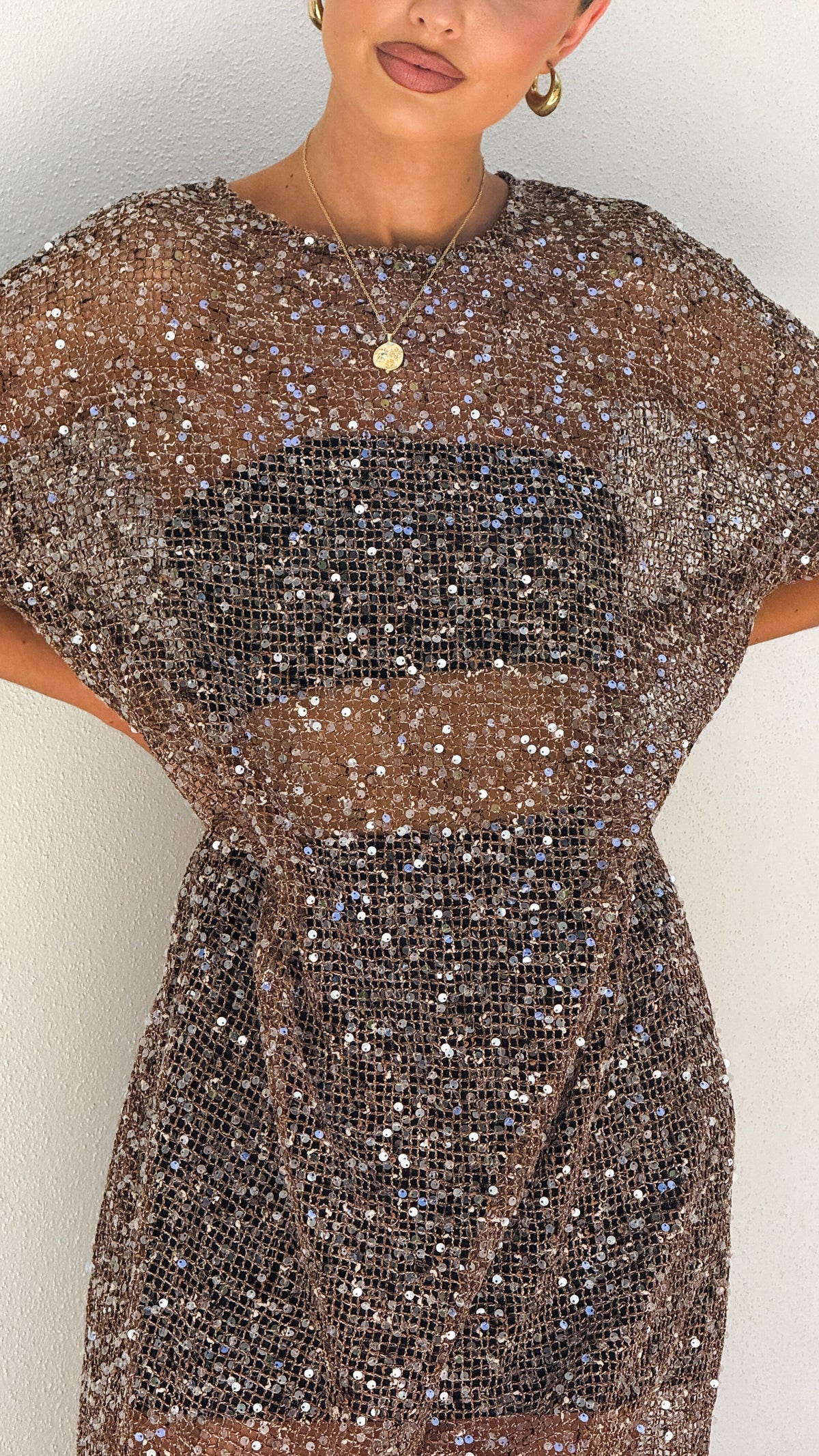 Zinnia Sequins Maxi Dress - Mocha
