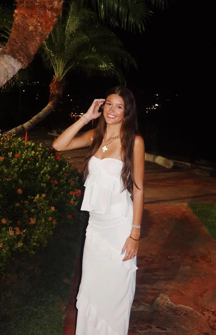 Raleigh White Ruffle Maxi Skirt