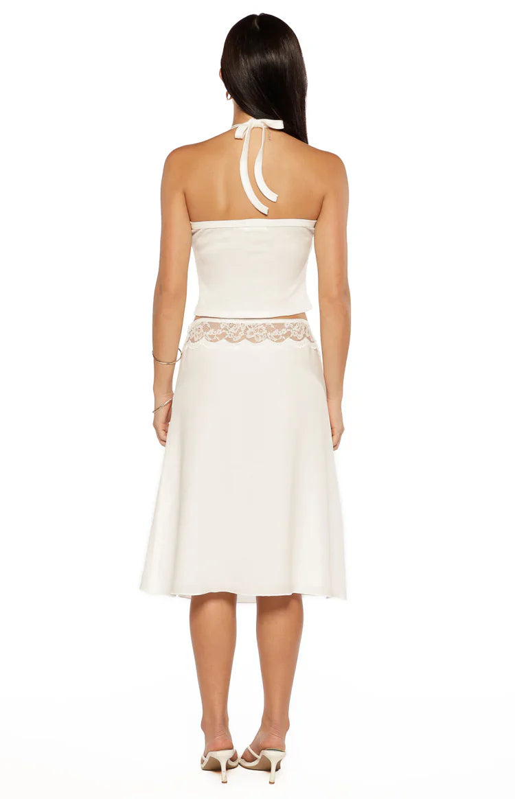 Reighn White Lace Detail Midi Skirt