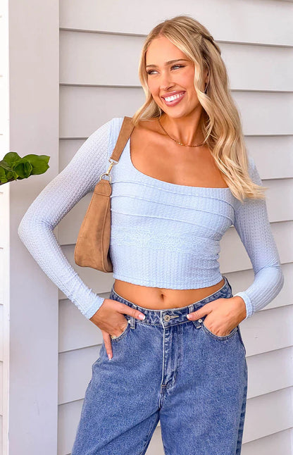 Vida Light Blue Long Sleeve Top