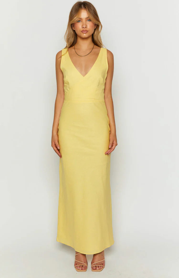 Resorts Yellow Linen Blend Maxi Dress