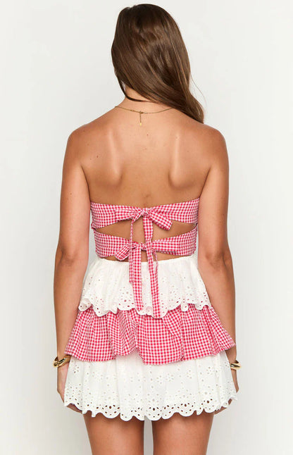 Rosealie Red And White Strapless Mini Dress