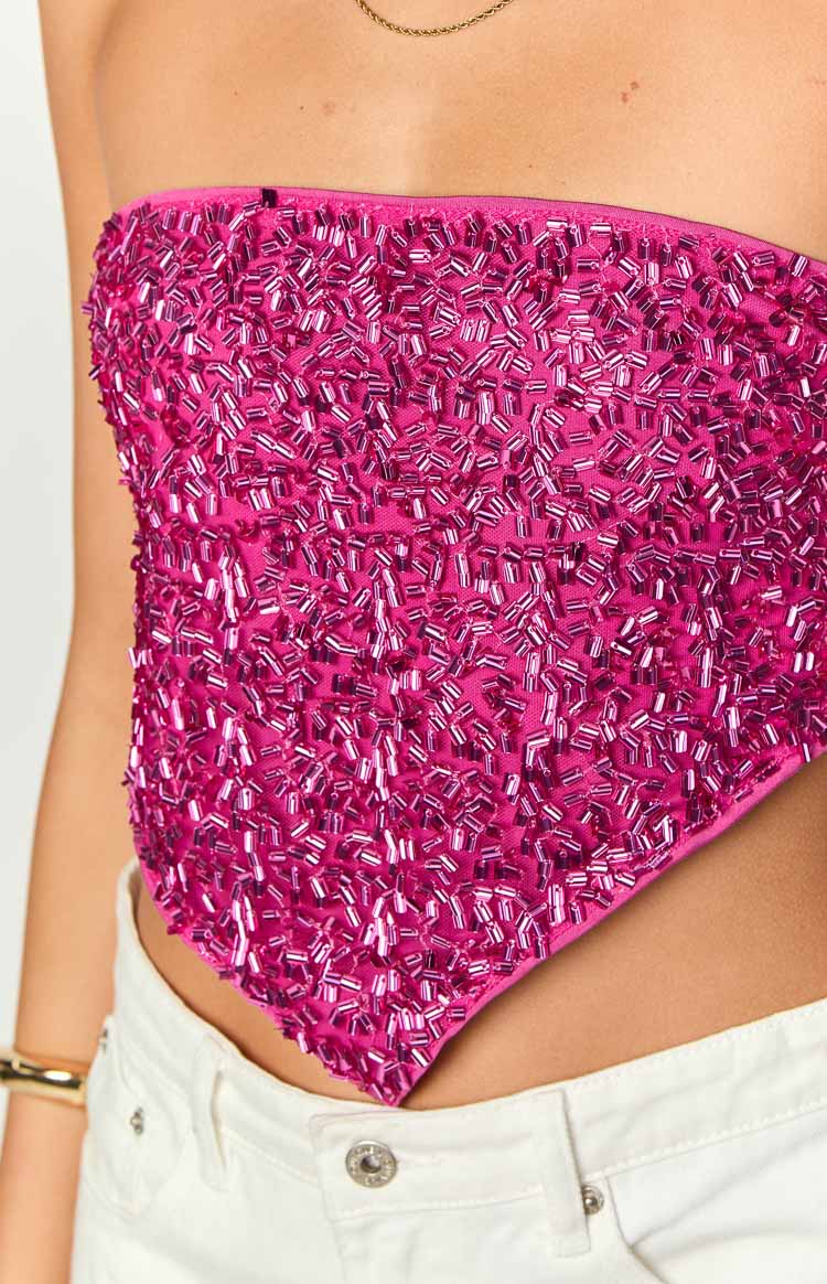 Storm Pink Sequin Strapless Top