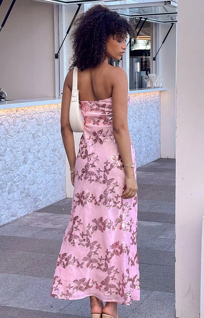 Tari Pink Butterfly Sequin Maxi Dress