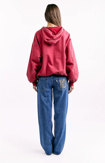 Tate Washed Red Oversized Hooded Jacket