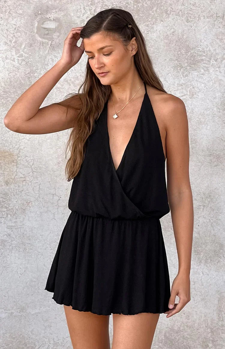 Tyler Black Halter Neck Playsuit