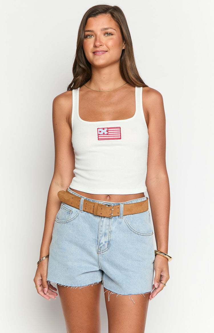 Winnie Star Light Wash Denim Shorts