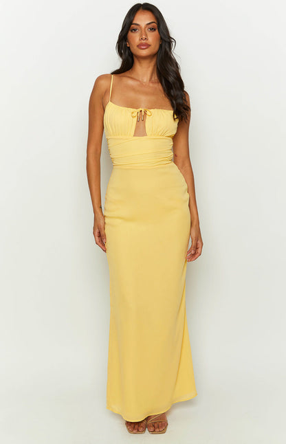 Yitra Yellow Chiffon Maxi Dress