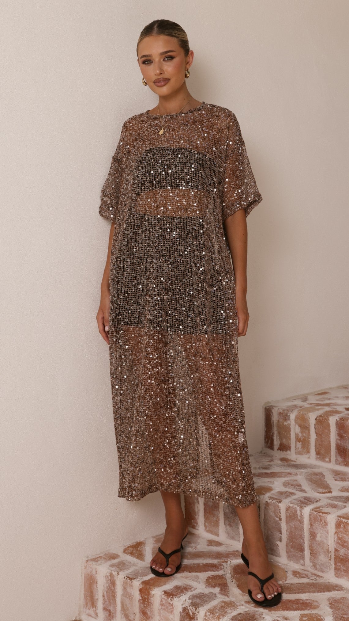 Zinnia Sequins Maxi Dress - Mocha