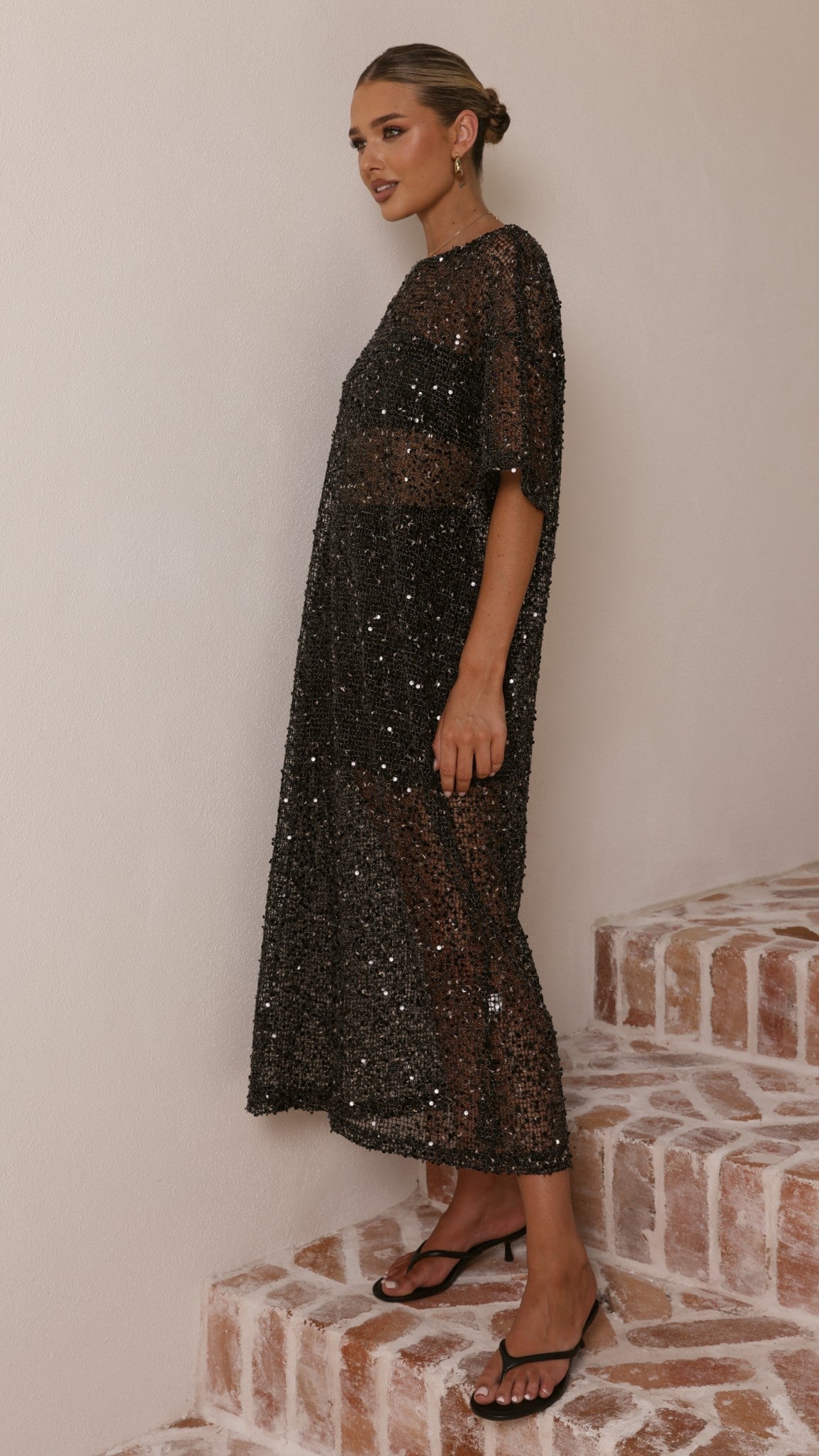 Zinnia Sequins Maxi Dress - Black