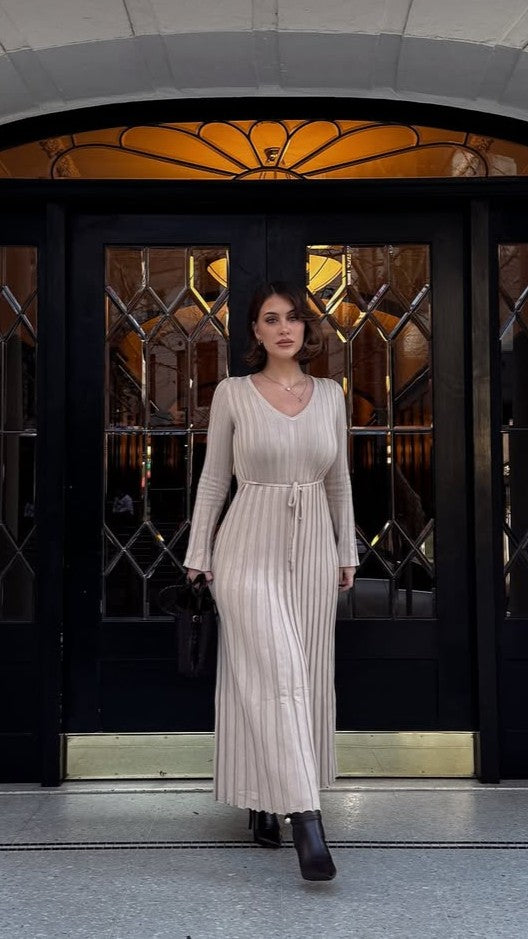 Cyra Long Sleeve Maxi Dress - Beige