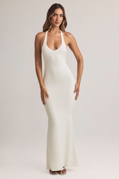 Modal Halterneck Maxi Dress in White