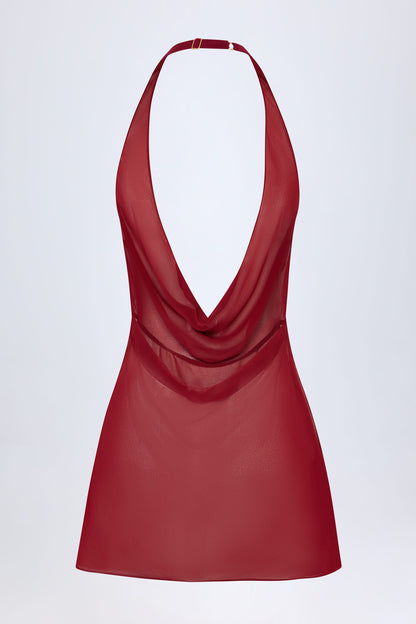 Cowl-Neck Backless Mini Dress in Dark Cherry