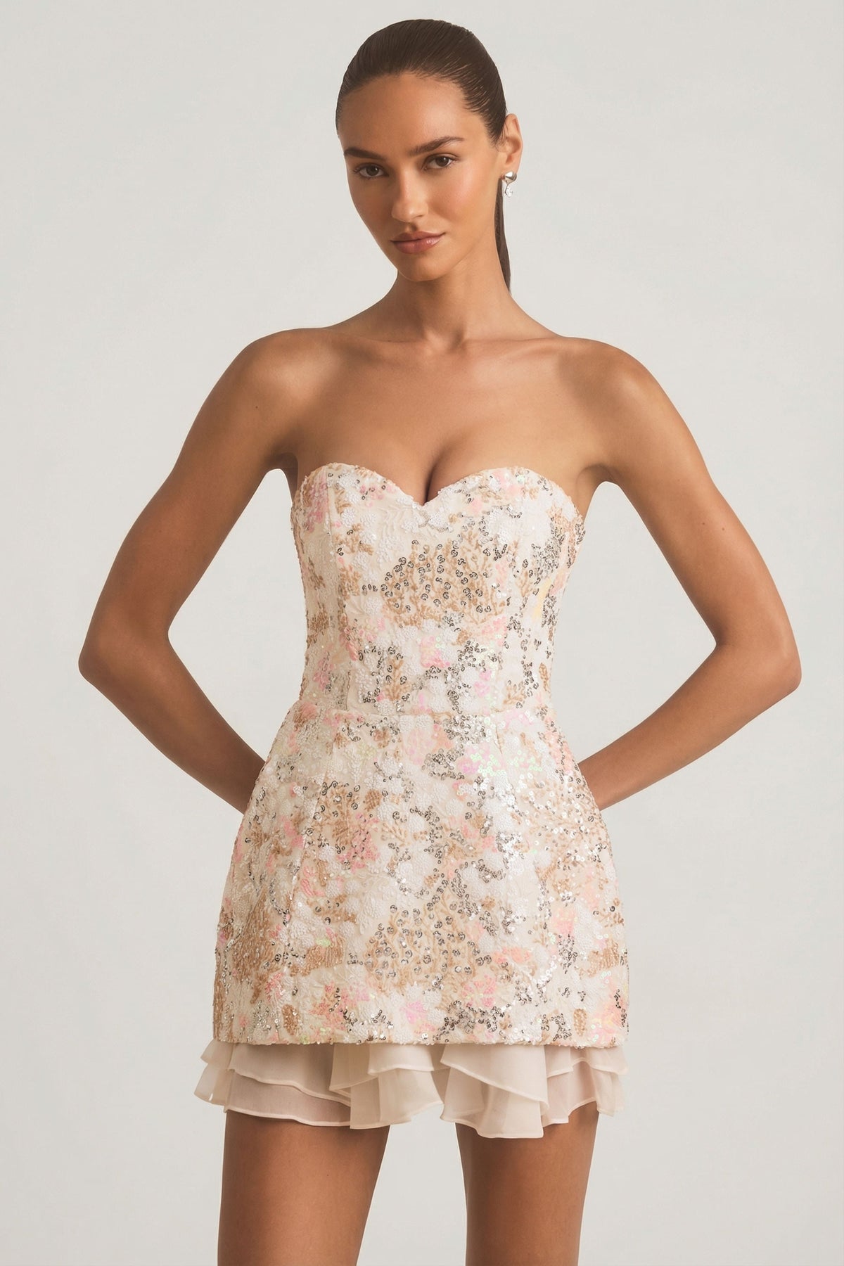 Embellished Strapless Corset Mini Dress in Ivory