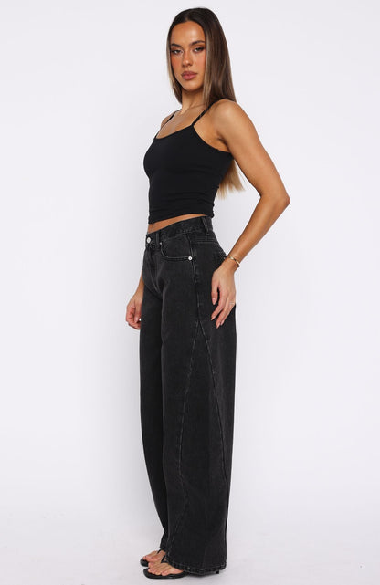 Kiara Mid Rise Barrel Leg Jeans Black Acid
