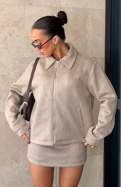 Like The Old Days Faux Suede Jacket Sand