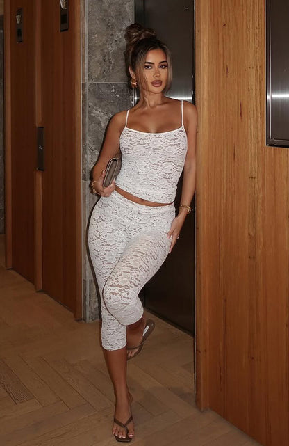 Vibe With Me Lace Capri Pants White