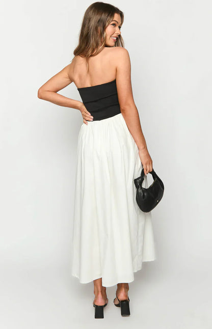 Wakerley Black Contrast Strapless Maxi Dress