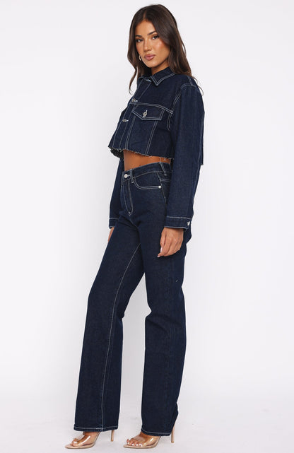 Something To Prove High Rise Straight Leg Jeans Dark Indigo