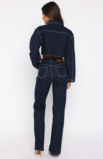 Something To Prove High Rise Straight Leg Jeans Dark Indigo