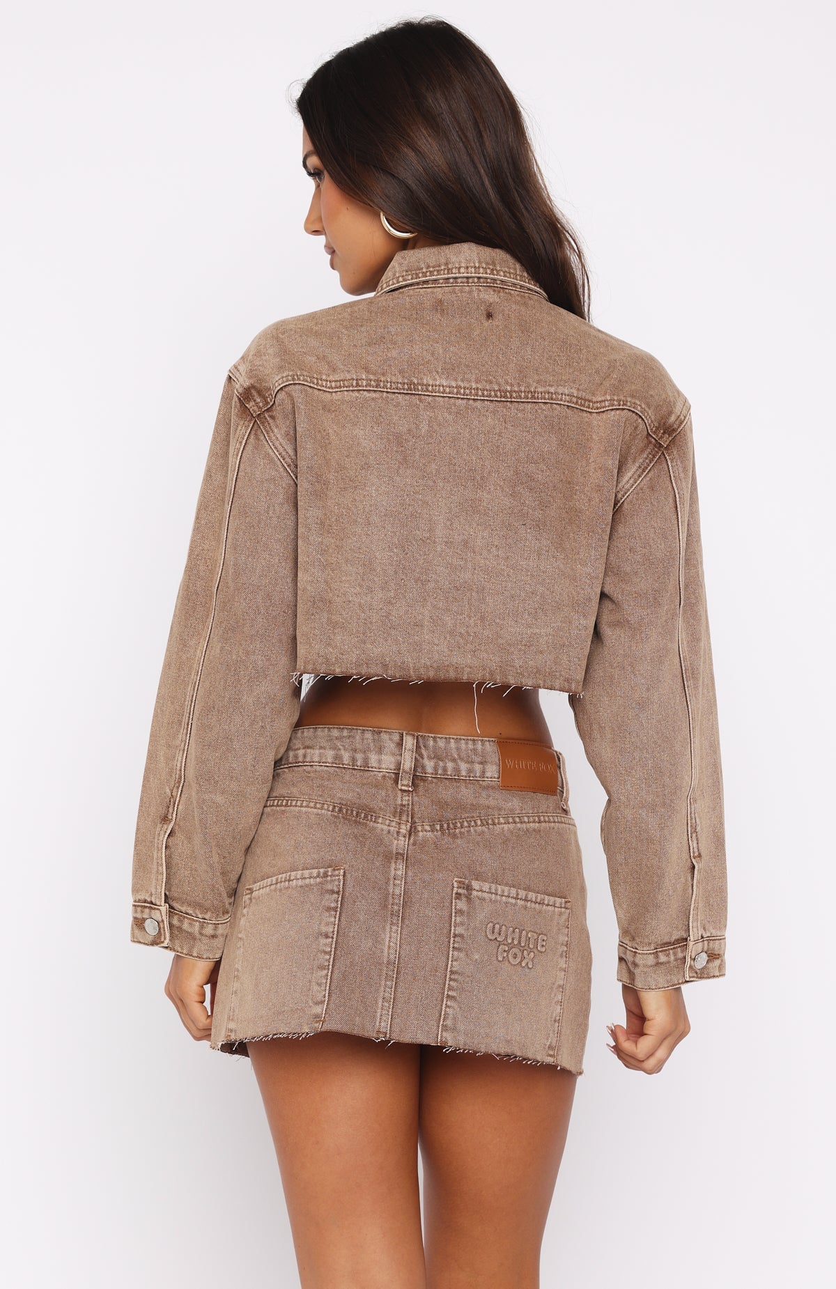 Something To Prove Cropped Denim Jacket Tan Wash